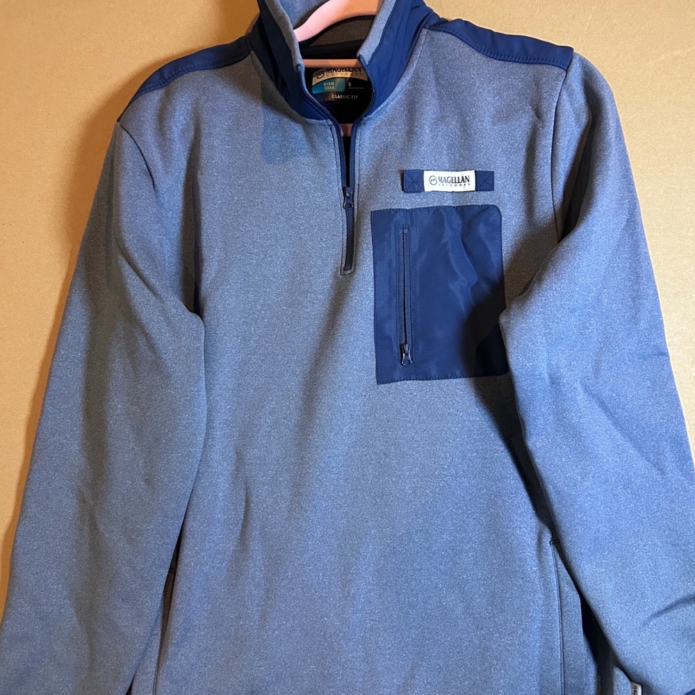 Magellan Outdoors Mens Fleece Quarter Zip Pullover Blue Classic Fit Size S